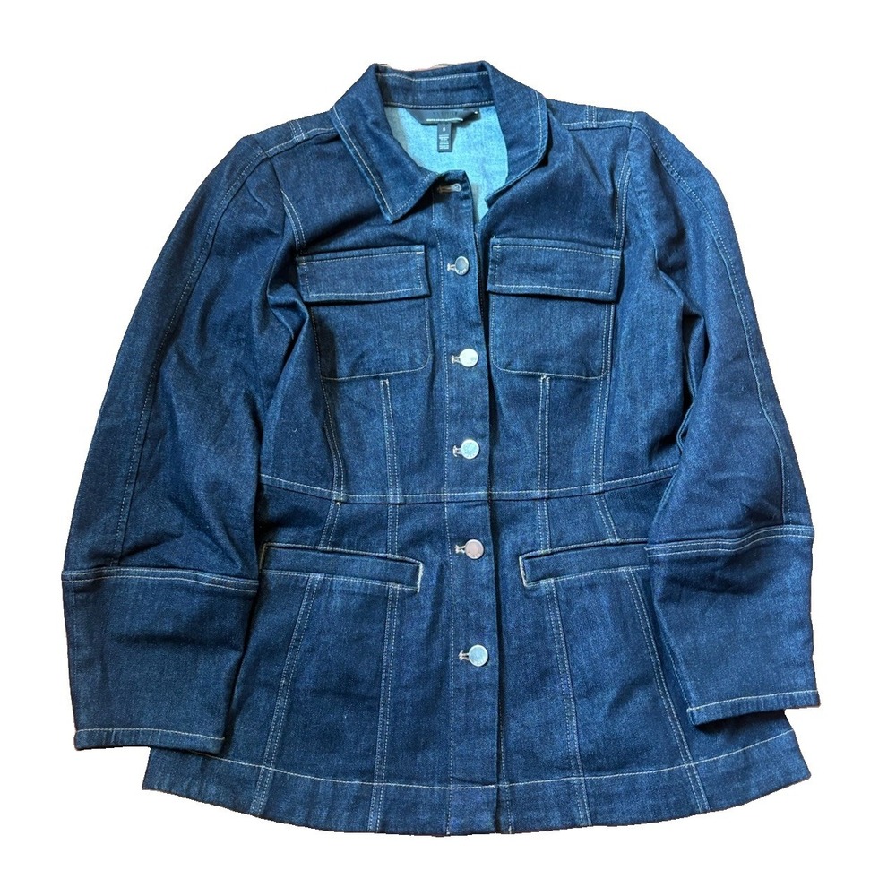 WHBM Womens Denim Chore Jacket Utility Wash Blue Size S Y2K Style Pockets